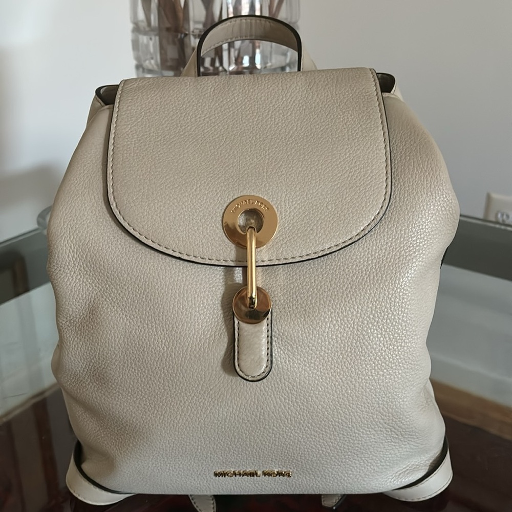 Michael Kors Raven Medium Light Sand Leather Backpack - Picture 6 of 7